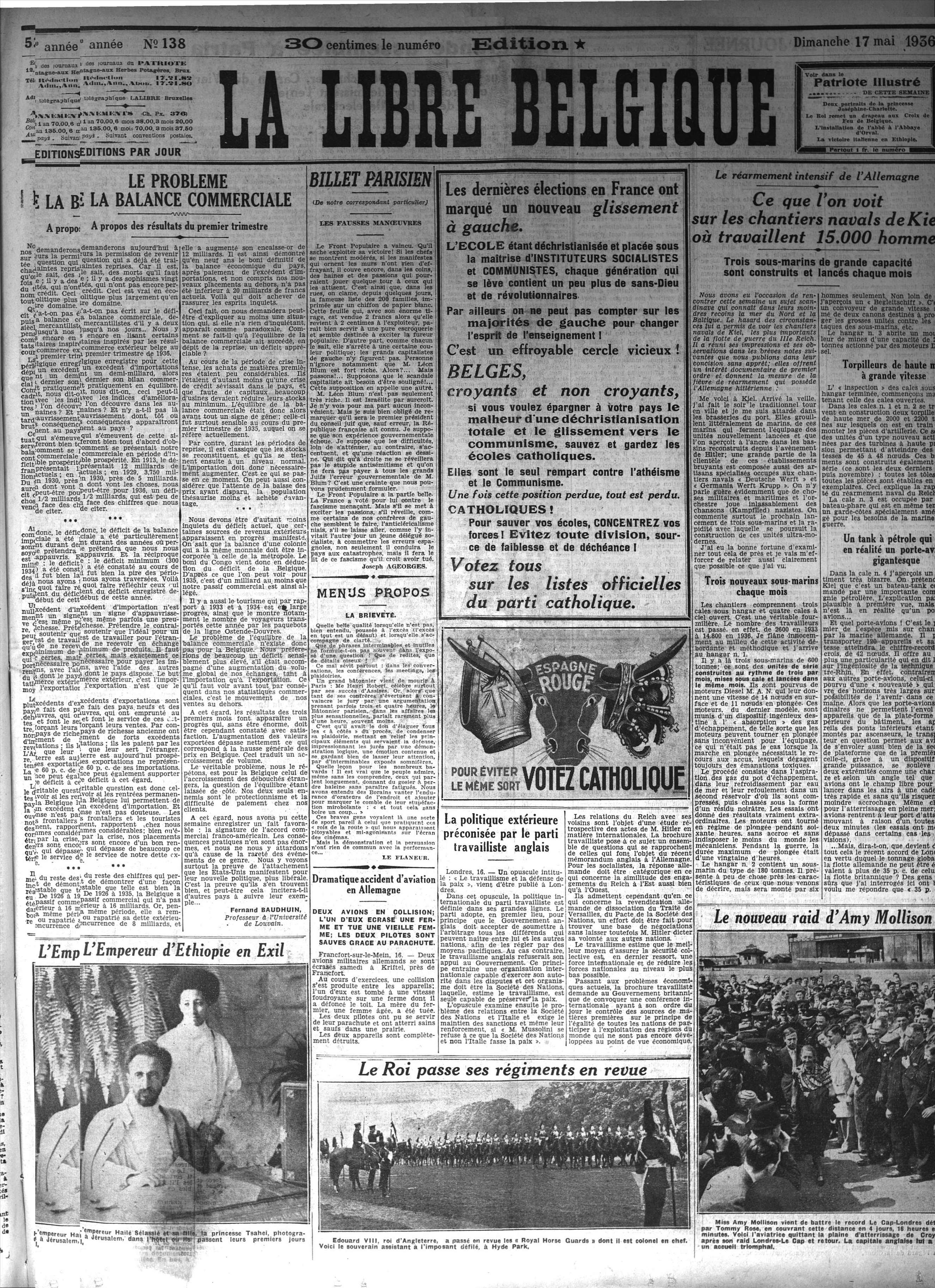 Carta de protesta de la embajada de España por la propaganda electoral del Partido Católico