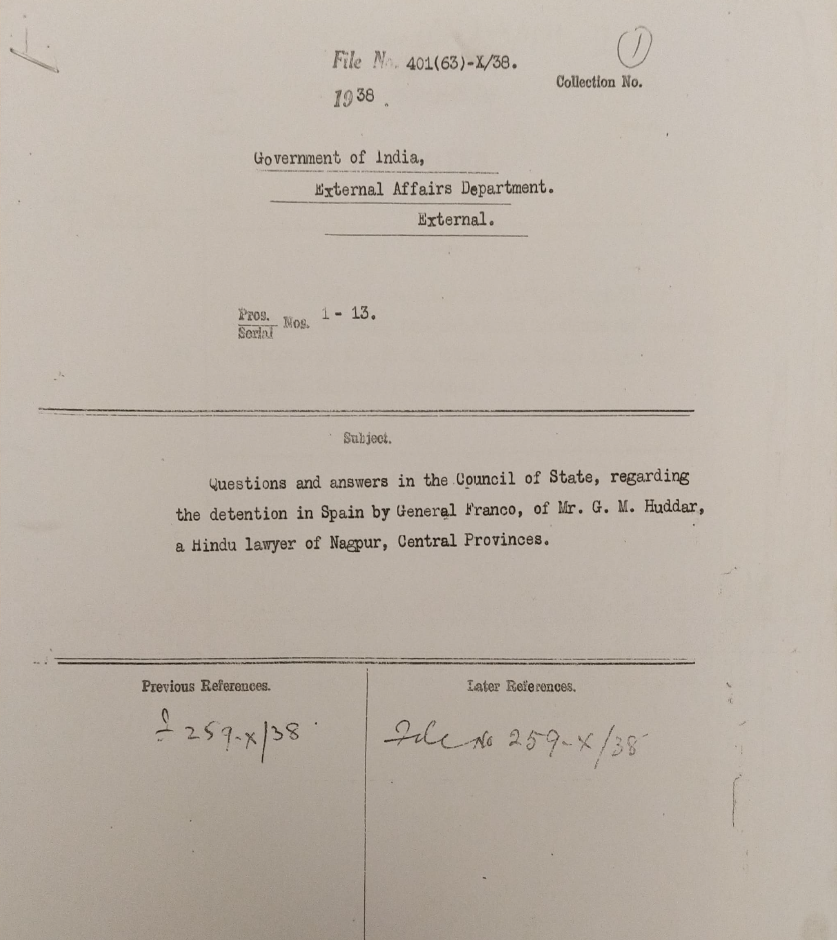 The detention in Spain by General Franco of Mr. Huddar