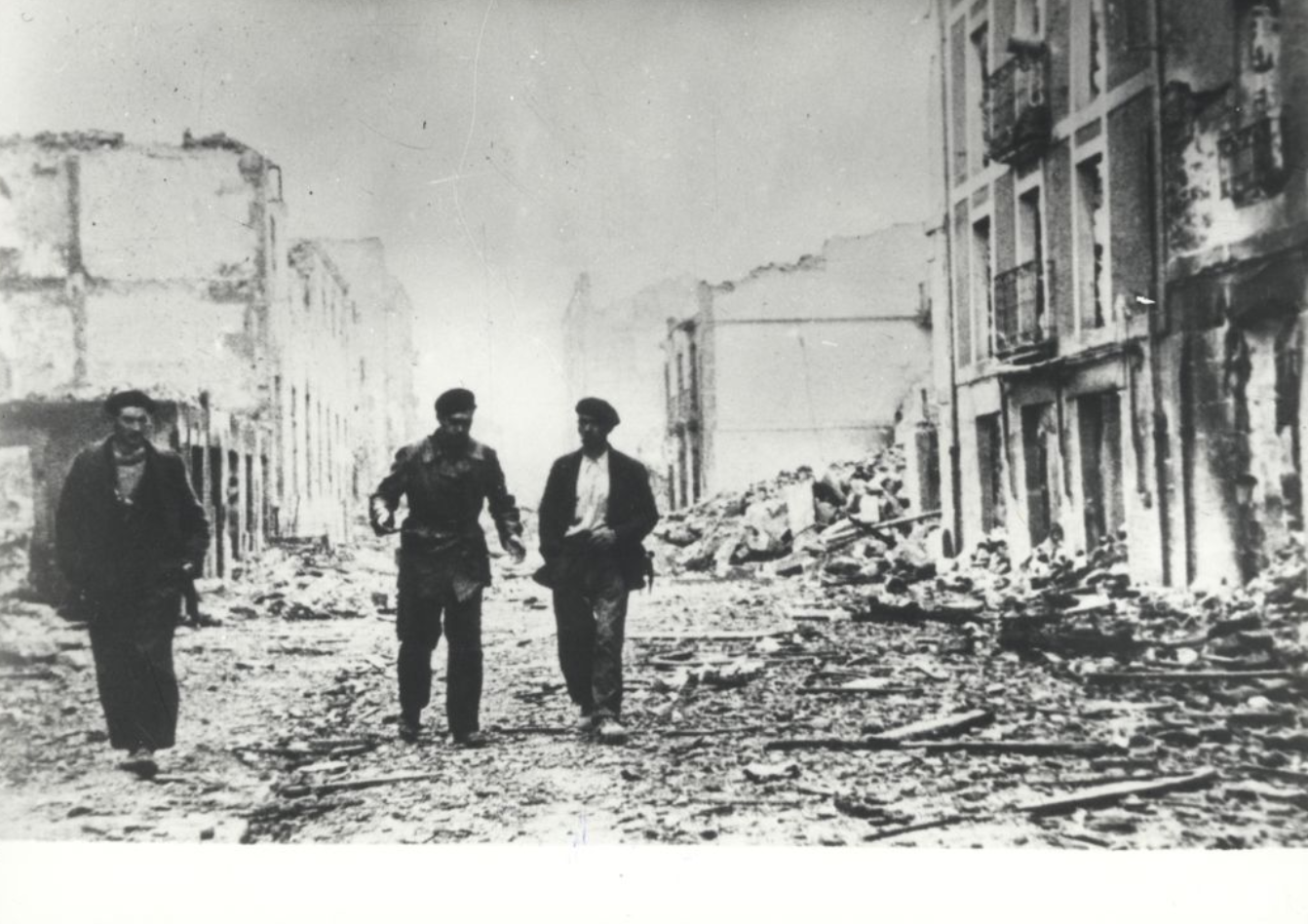 Streets of Guernica/Gernika after the bombings, April 26, 1937